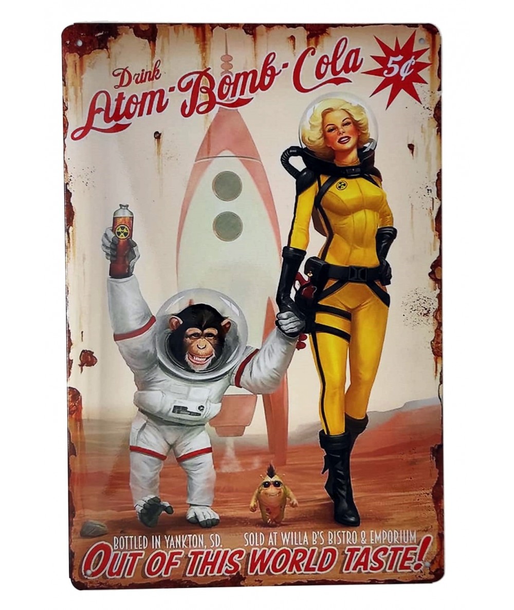 Placa metálica retro decorativa vintage Atom Bomb Cola