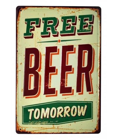 Placa metálica retro decorativa vintage Free Beer Tomorrow - Cerveza gratis mañana