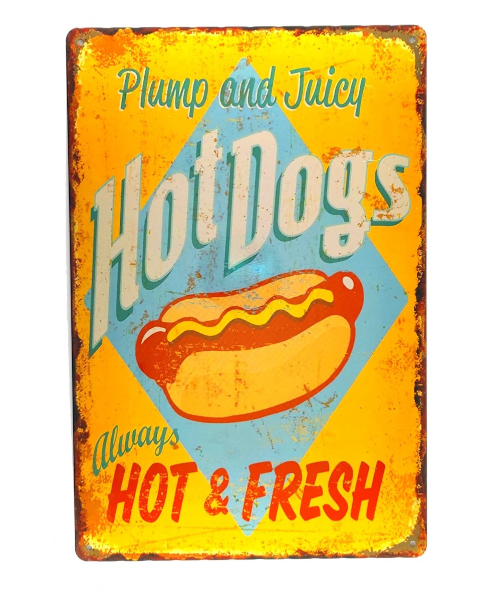 Placa vintage de metal retro Hot Dogs