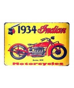 Placa metálica retro decorativa 1934 Indian Motorcycle