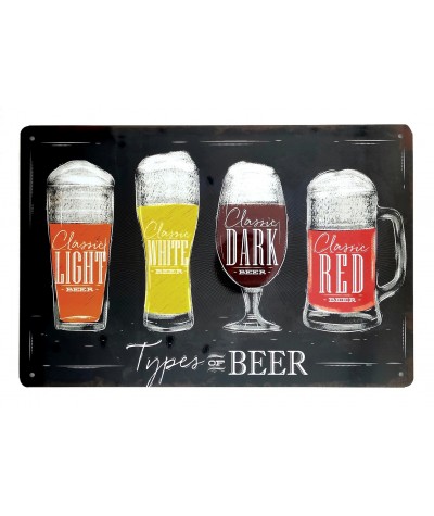 Placa metálica vintage decorativa Types of beer para los amantes de las cervezas