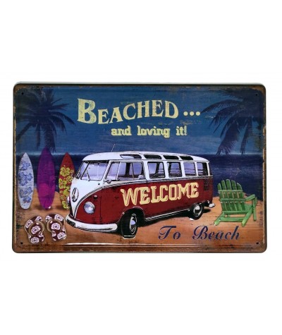 Placa metálica retro decorativa vintage Beached... and loving it! -  vamos a la playa