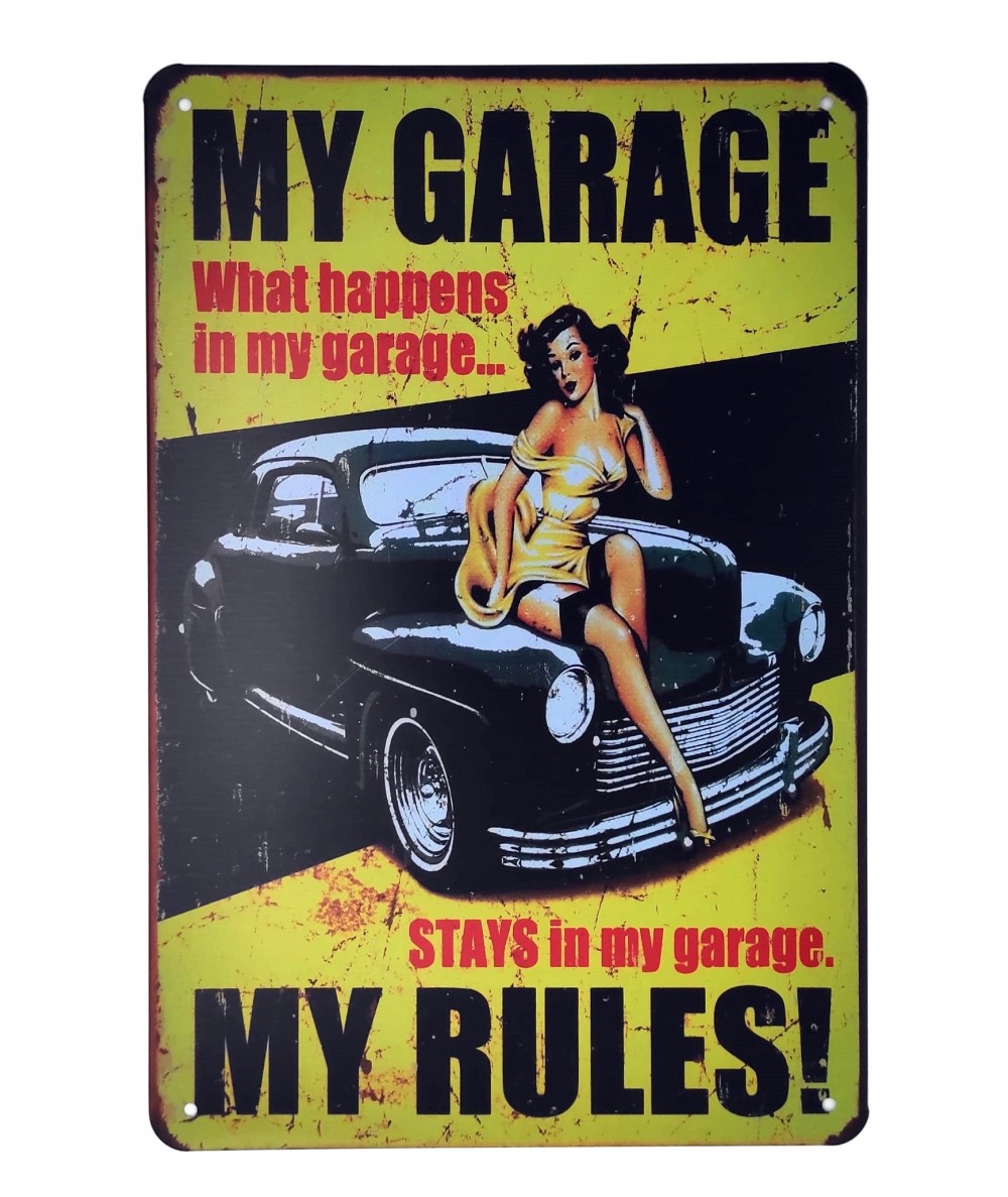 Placa metálica retro decorativa vintage My Garage... My rules !!!