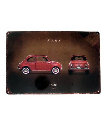 Placa metálica retro decorativa vintage Fiat 500