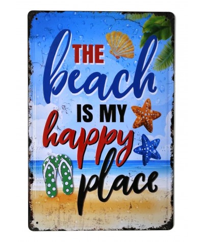 Placa metálica retro decorativa vintage The beach is my happy place - Playa