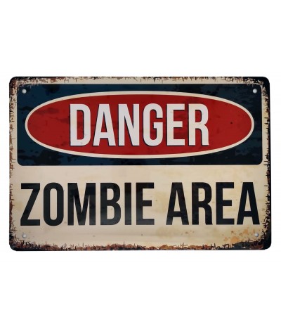 Placa metálica retro decorativa vintage Danger - Zombie Area - Peligro
