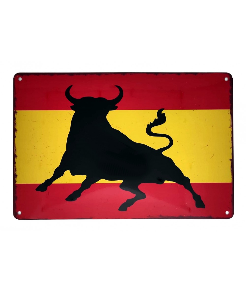 Placa metálica retro decorativa vintage Bandera España Toro
