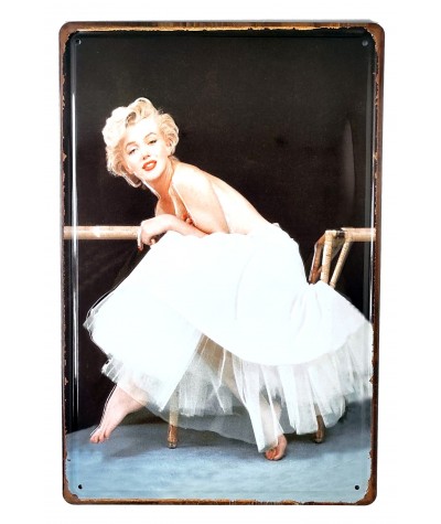 Placa metálica retro decorativa vintage Marilyn Monroe con su vestido blanco