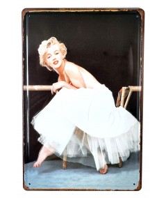 Placa metálica retro decorativa vintage Marilyn Monroe con su vestido blanco