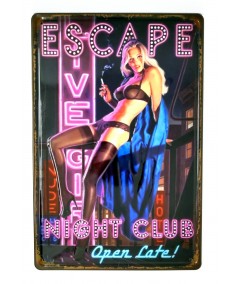 Placa metálica retro decorativa vintage Escape Night Club - Club nocturno