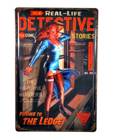 Placa metálica retro decorativa vintage Detective Stories