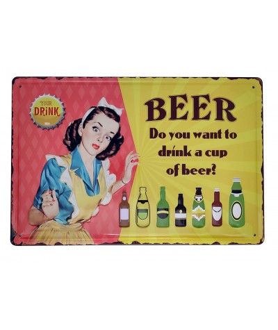 Placa metálica retro decorativa vintage ¿Quieres una cerveza?