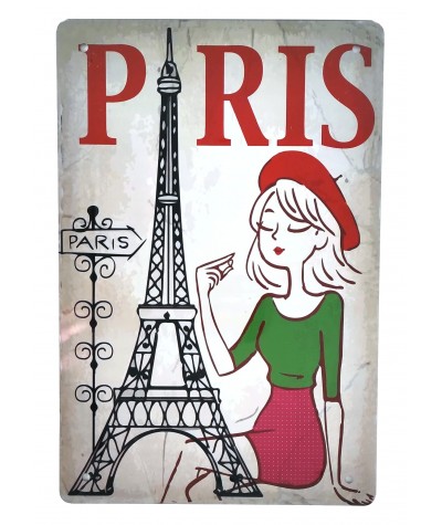 Placa metálica retro decorativa vintage Paris